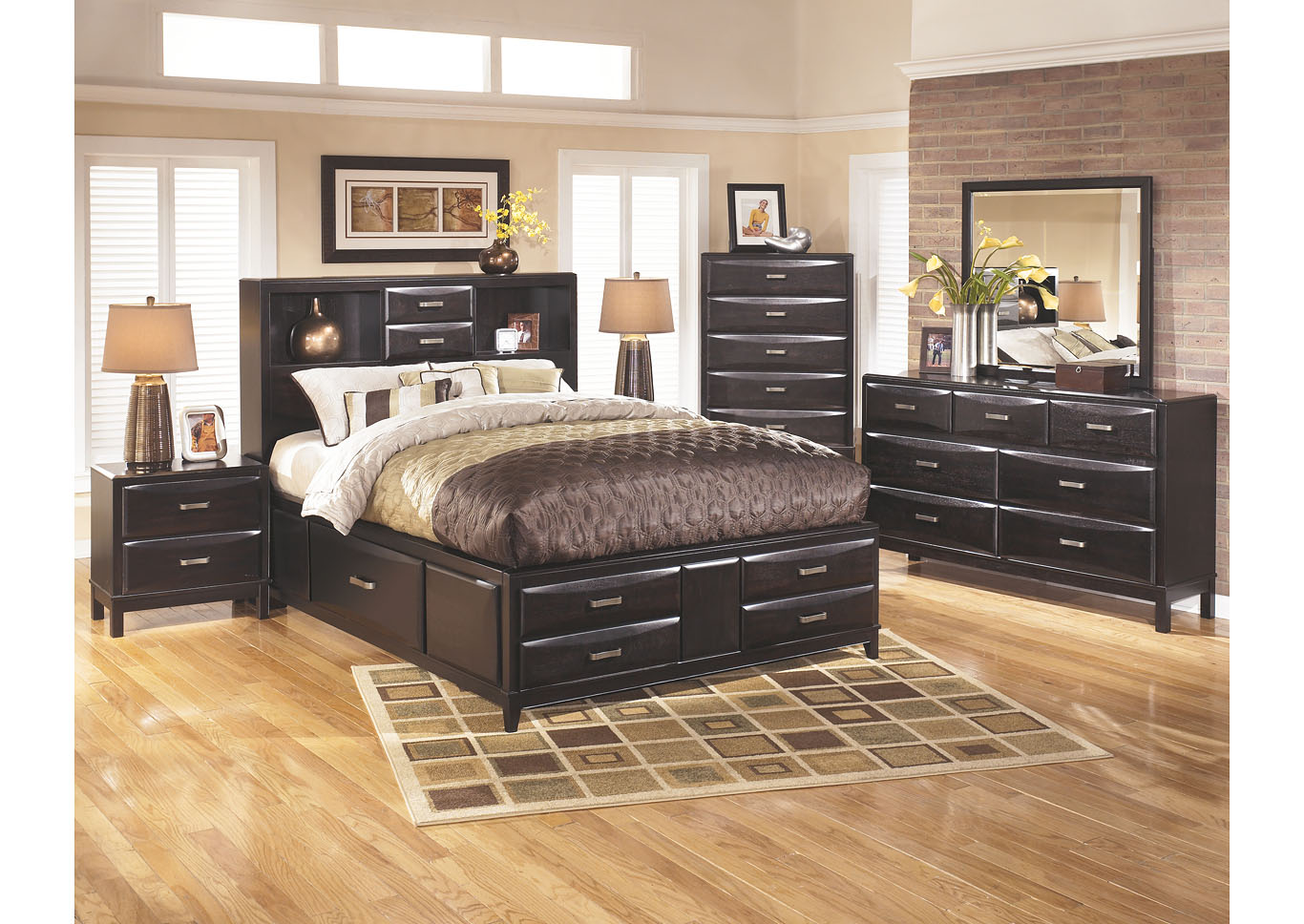 Kira Black California King Storage Bed w/Dresser, Mirror & Drawer Chest,Ashley