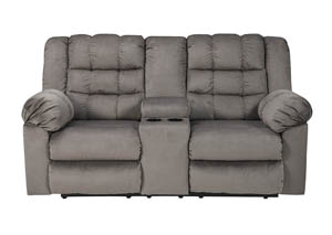 Mort Charcoal Double Reclining Loveseat w/Console,Signature Design by Ashley