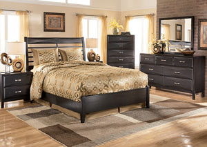 Kira Black Queen Panel Bed w/Dresser, Mirror & Drawer Chest,Ashley